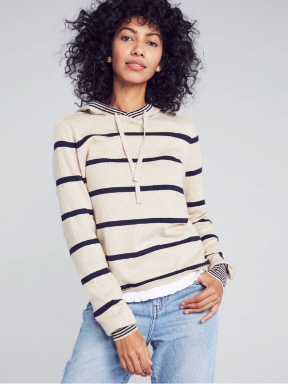 Faherty Legend Cashmere Striped Hoodie Sweater women’s size medium pullover